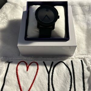 Movado Men's BOLD TR90 Watch with a Sunray Dot and Leather Strap, Black